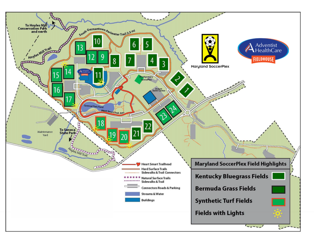 Field Map | Maryland Soccerplex & Adventist Healthcare Fieldhouse